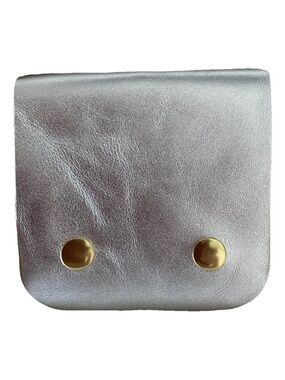 Metallic Silver Leather Key & Card Holder with Gold Snap Details